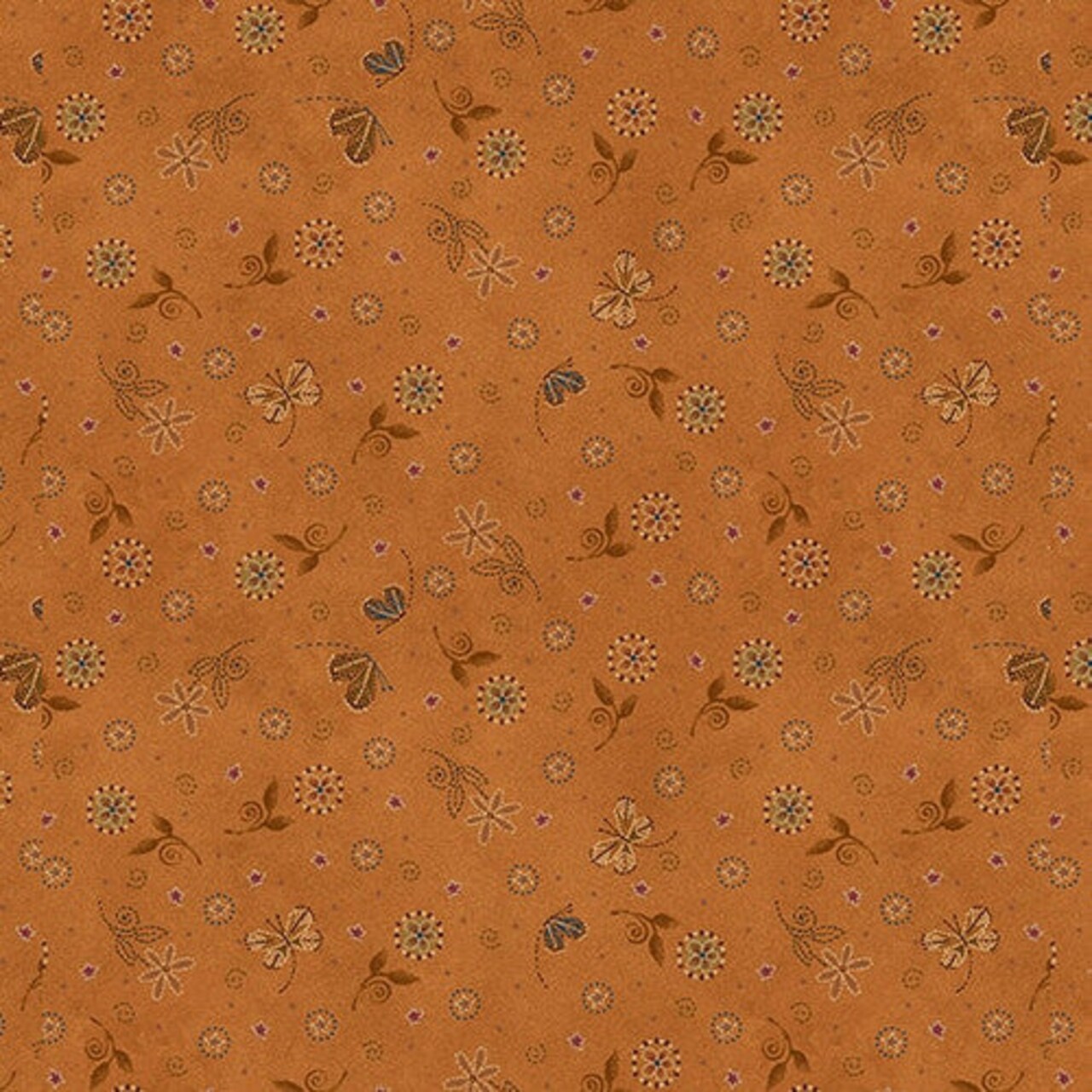 Fabric Henry Glass Rust Butterflies and Buds Flossie's Flowers by the Quarter Yard 3376-35